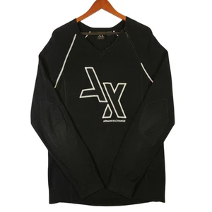 Armani Exchange V-Neck Sweater Mens Large Black Knit Zip Neck Pullover Fall - Picture 1 of 12