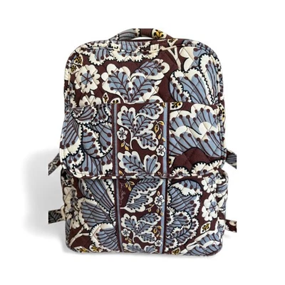 Vera Bradley Slate Blooms Mini Backpack Purse Quilted Floral Brown Blue - Image 1 of 4