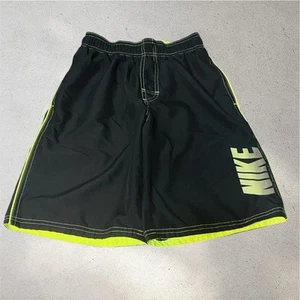 Nike Swim Shorts Trunks Boys Size Medium 10-12 Black Neon Green Logo Mesh Lined - Picture 1 of 11