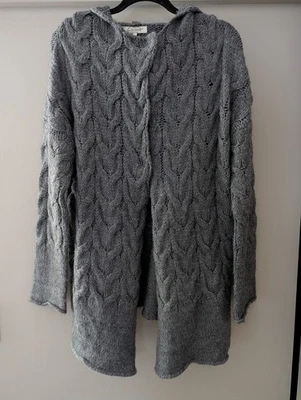 COCOGIO Made In Italy Grey Hooded Cable Knit Cardigan Long Sweater Size Medium - Image 1 of 4
