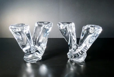 ⚜️ COPPIA CANDELABRI CRISTALLO VAL SAINT LAMBERT BELGIO EPOCA 1960S CANDELIERI - Immagine 1 di 4