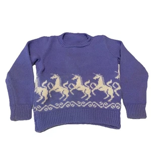 Vintage Unicorn Knit Sweater Kids Purple Novelty Pullover Long Sleeve Top 2-3T? - Picture 1 of 7