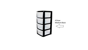 4 Drawer Tower Storage Unit Medium Black Plastic Home Kitchen School Office - Picture 1 of 7