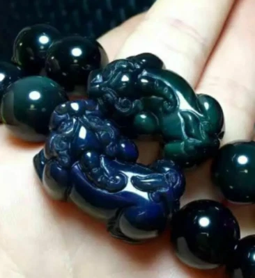 Pulsera de cuentas redondas Pi Xiu colorida obsidiana negra natural 14 mm AAAA Foto 1 de 4