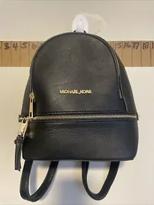 Michael Kors Full Black Leather Rhea Backpack Gold Tone Hardware - Picture 1 of 11