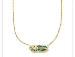 Kendra Scott Green Glass Pendant Necklace w/ Eva Bow - NEW - 14k Gold over brass - Picture 1 of 3