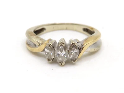 ANILLO DAMAS ORO AMARILLO Y BLANCO 14k con 3 CENTROS DIAMANTES MARQUESA - TALLA 5/5,25* Foto 1 de 4