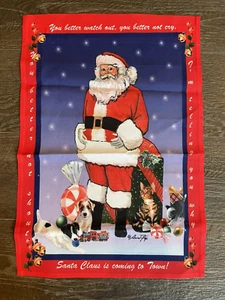 GARDEN YARD FLAG Christmas Santa Claus w/ Dogs & Cats You Better Watch Out - Picture 1 of 3
