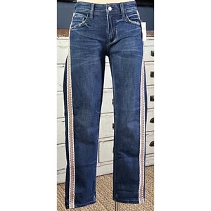 Jeans ragazzo slim ricamati Anthropologie Pilcro nuovi con etichette $148 taglia 27 - Foto 1 di 11