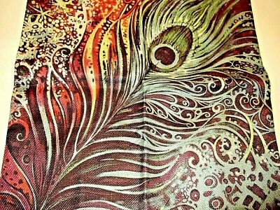 Square Cotton Canvas Blue Peacock Feather Pillow Cover 17" x 17" NEW (#101) - Image 1 of 4