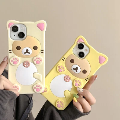 Cute 3D Rilakkuma Cat Claws Case Cover For iPhone 16 Pro Max Plus 15 14 13 Pro - Image 1 of 4