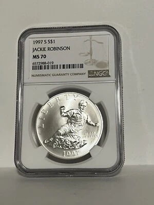 MS70 1997 S Jackie Robinson Commemorative $1 NGC Brown Label * - Image 1 of 2