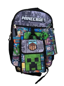 Minecraft 5 piezas 16" Mochila Set Bolsa de Almuerzo, Estuche para Lápices, Mosquetón Clip y Llavero - Imagen 1 de 5