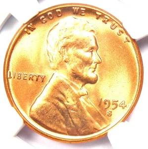 1954-S Lincoln Wheat Cent Penny 1C - NGC MS67+ RD Plus Grade - $1,350 Value - Picture 1 of 7