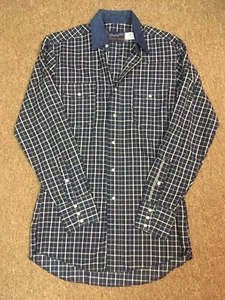 Nueva con etiquetas Camisa de manga larga Wrangler X-Long Tails 100 % algodón a presión, controles azules, S - Imagen 1 de 6