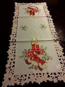 16"x36 Embroidered ChristmasTablecloth Candle Bell Table Runner Home Party Decor - Picture 1 of 4