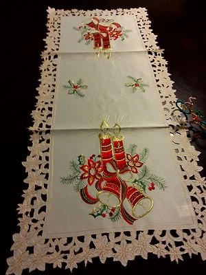 16"x36 Embroidered ChristmasTablecloth Candle Bell Table Runner Home Party Decor - Image 1 of 4