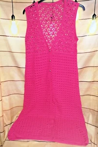 HAND CROCHET VINTAGE 1970'S DESIGN LONG WAISTCOAT UK 14/16 - DROPS COTTON LITE - Picture 1 of 8