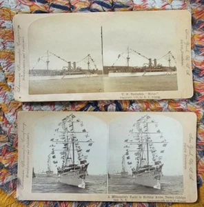 American Stereoscopic Company Stereoview Card U.S Battleship Maine/Yacht 1899 - Picture 1 of 5