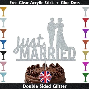 Just Married Glitter Cake Topper Elegant Marriage Toppers Wedding Decoration UK - Picture 1 of 17