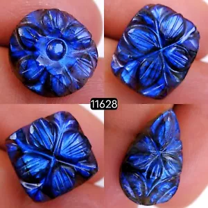 4Pc 45Ct Natural Labradorite Carving Cabochon Gemstone Lot 22x12-16x16mm #11628 - Picture 1 of 4