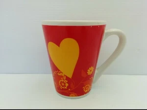 #89917 COFFEE CUP/MUG, RED WITH YELLOW HEARTS, 8oz. 4" TALL  - Picture 1 of 4