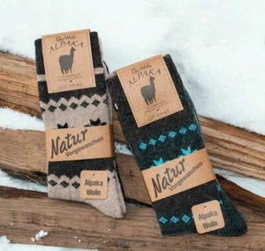 Calcetines de lana de alpaca 2 pares calcetines térmicos naturales de invierno para hombre mujer gris marrón - Imagen 1 de 16