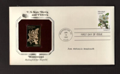Postal Cover -U.S. - First Day - State Birds & Flowers - Gold Replica 1982 - Image 1 of 2