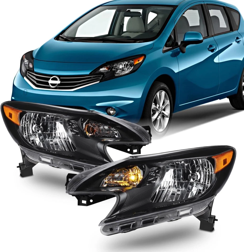 Par de faros negros izquierda+derecha para Nissan Versa Note 2014 2015 2016 Foto 1 de 4