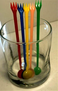 5 vintage "sporks" swizzle, stir sticks. Olive 4 your Martini? fork-spoons - Picture 1 of 4
