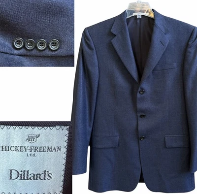 Blazer Vintage Hickey Freeman 41 Azul Chaqueta 3 Botones Abrigo Deportivo Lana Forrado Seda Foto 1 de 4