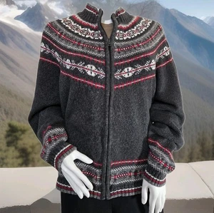 Tiara International Fair Isle Cardigan Sweater Women's XL Gray Nordic Zip-Up - Picture 1 of 8