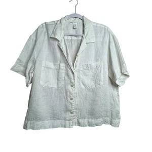 H&M Hemd Damen M Button Down 100% Leinen kastig Tasche weiß minimalistisch L41 - Bild 1 von 7