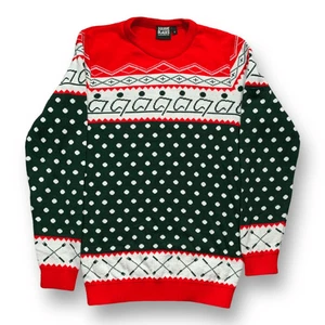 Square Blades Rowing Holiday Sweater Green Red Fair Isle Polka Dot Crewneck  - Bild 1 von 7