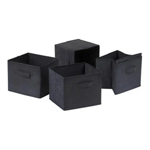 Capri 4-Pc Foldable Fabric Basket Set, Black - Durable Storage Solution for H... - Picture 1 of 3
