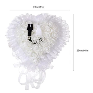 (White)Elegant White Heart Shape Wedding Groom Bride Ring Pillow Cushion FI - Picture 1 of 13