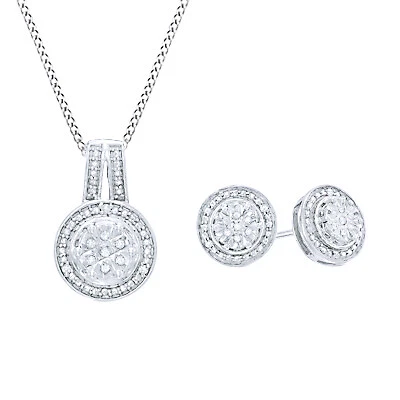 Juego de aretes colgantes y con marco de diamantes de plata enchapado en oro blanco de 14K Foto 1 de 4