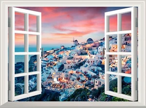 Grecia decalcomania da parete 3D falso adesivo finestra Santorini poster vinile carta da parati - Foto 1 di 6