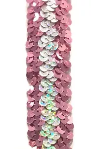 1" 3-ROW STRETCH SEQUINS TRIMMING - COLOR: DK. PINK / SILVER HOLOGRAM - 12 Yards - Picture 1 of 4