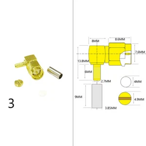 1PC SMA male plug RF connector right angle crimp for LMR100 RG316 RG174 goldated - Picture 1 of 5