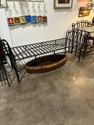 Hollywood Regency Window Bench Art Deco French Heavy Iron Scrollwork Black 56” Cover
