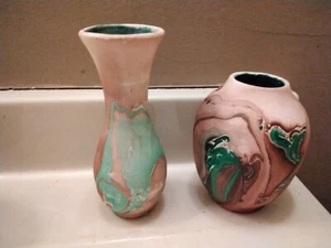 2 Vintage Garden of The Gods Pottery Vases Green,Brown Colorado Springs 4 & 5.5" - Picture 1 of 7