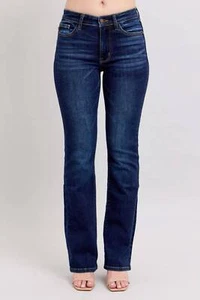 Jeans de mezclilla Judy azul tiro medio lavado oscuro corte bootcut 82586 - Imagen 1 de 20