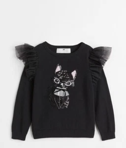 H&M Girls Cat Sequin Sweater Size 5T /6 - Picture 1 of 9