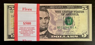 United States 5 DOLLARS P-552 2021 x 100 Pcs Lot BUNDLE US UNC Lincoln USA NOTE - Image 1 of 4