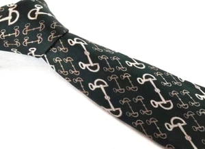 Vintage 70's GUCCI Tie Horse Bit Equestrian GG Silk Necktie Italy Green 57L 4W - Picture 1 of 8