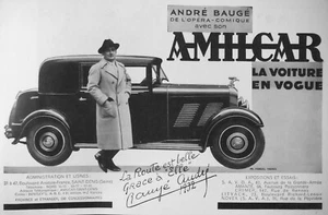 PUBLICITÉ DE PRESSE 1932 AMILCAR VOITURE EN VOGUE - ANDRÉ BAUGÉ OPÉRA COMIQUE - Picture 1 of 1