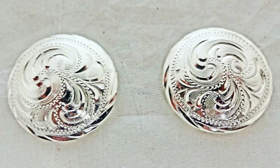 Oklahoma Conchos Screw Back Hansen Western Gear Silver Plate Horse Tack Pair New - Image 1 of 2