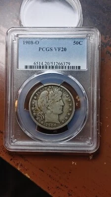 1908 O Barber Silver Half Dollar 50C PCGS VF20 Original                     4833 - Image 1 of 4