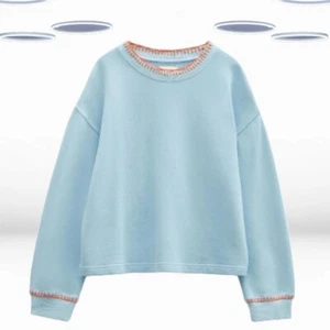Ex Hush Women’s Long Sleeve Relaxed Contrast Stitch Sweatshirt in Blue (Defect) - Picture 1 of 6